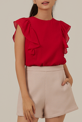 Vivalyn Flutter Sleeves Top in Red