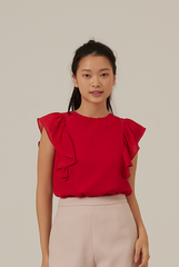 Vivalyn Flutter Sleeves Top in Red
