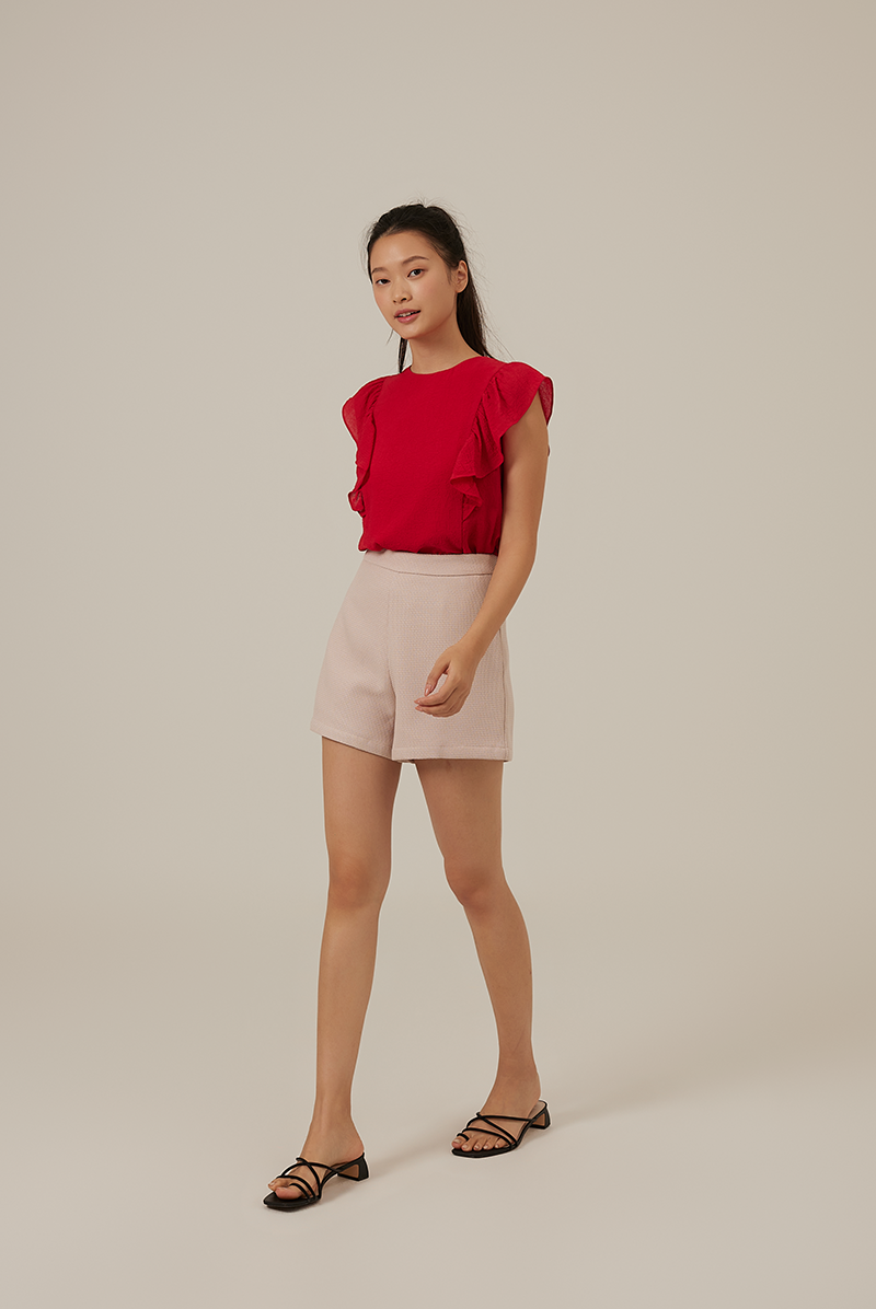 Vivalyn Flutter Sleeves Top in Red
