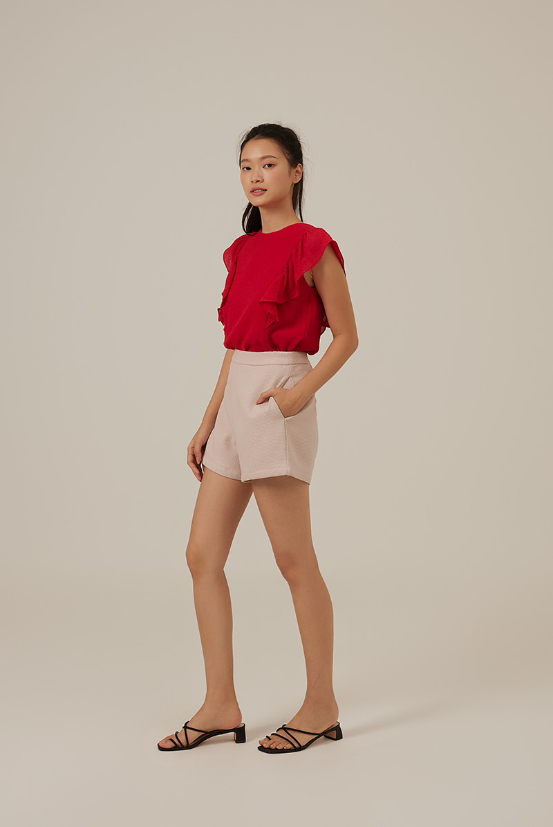 Vivalyn Flutter Sleeves Top in Red