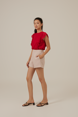 Vivalyn Flutter Sleeves Top in Red