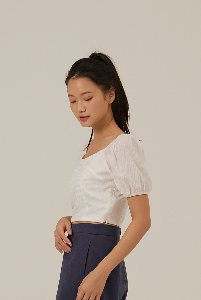 Raela Textured Crop Top in White