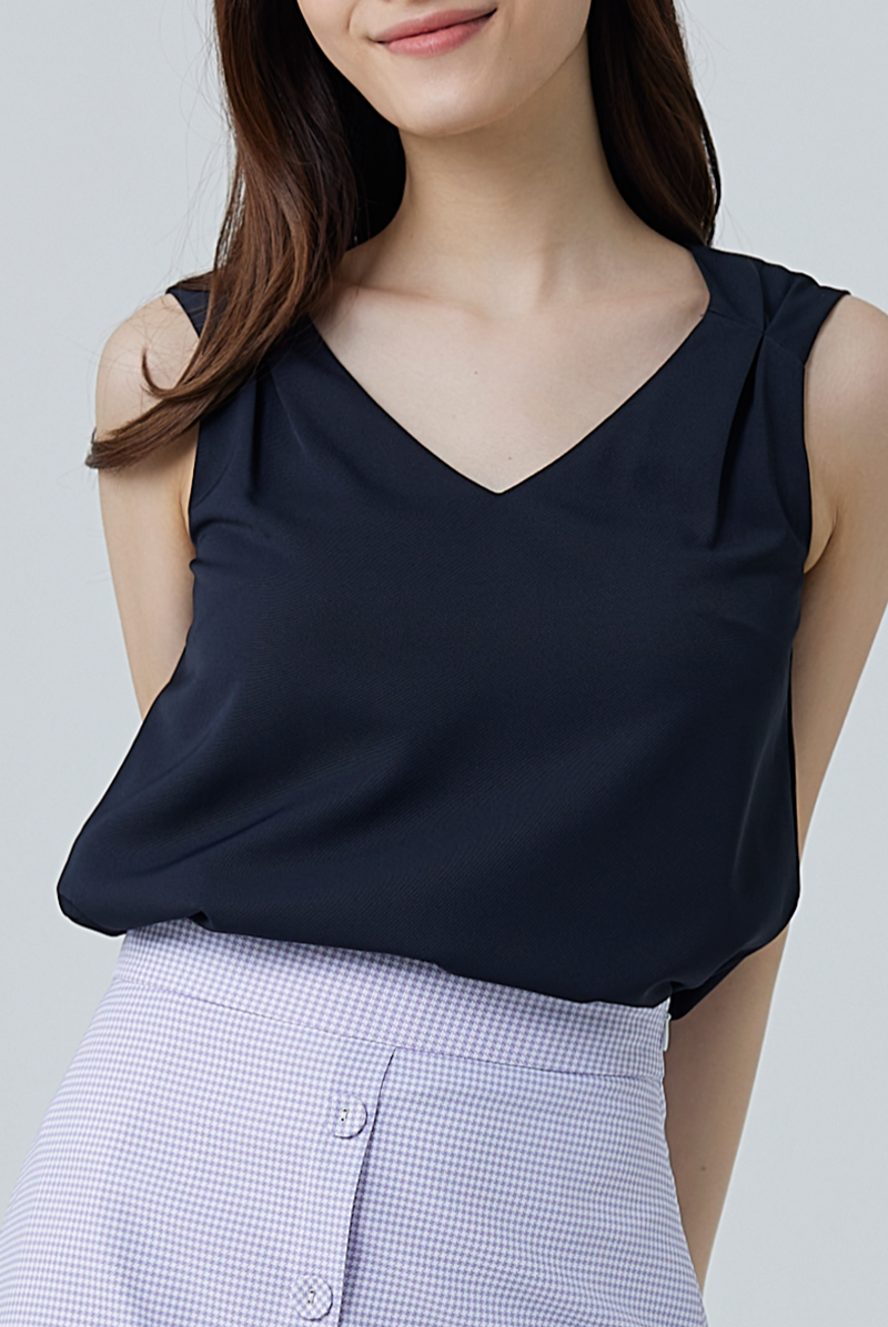 Dale Sleeveless Blouse in Navy Blue