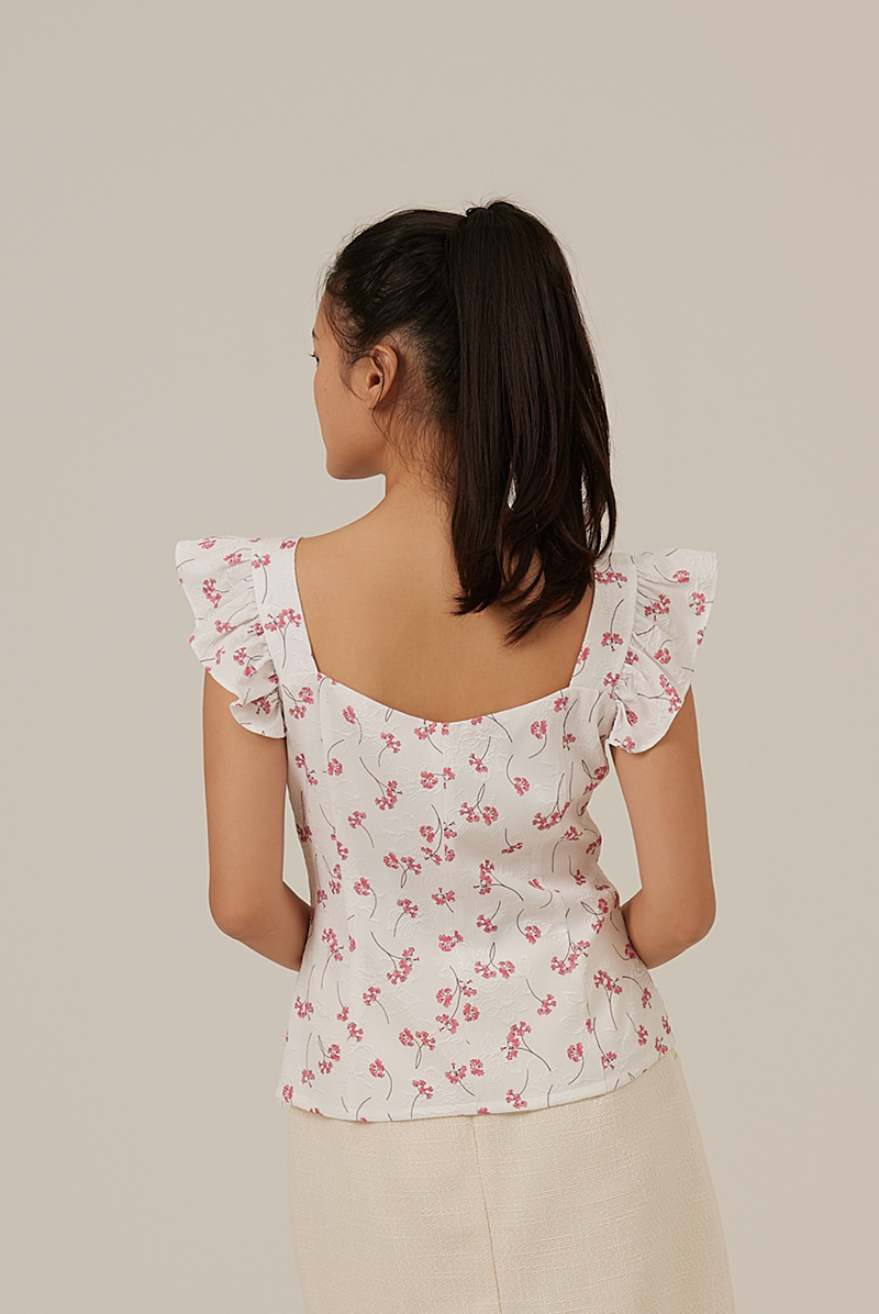 Adelyn Floral Embroidery Top in Raspberry