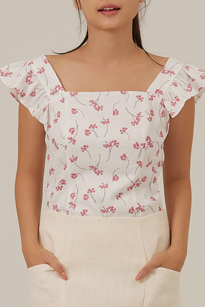 Adelyn Floral Embroidery Top in Raspberry