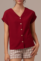Brittany Button Down Top in Maroon