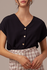 Brittany Button Down Top in Navy Blue
