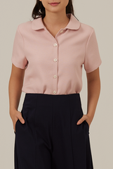 Liana Waffle-Textured Top in Blush