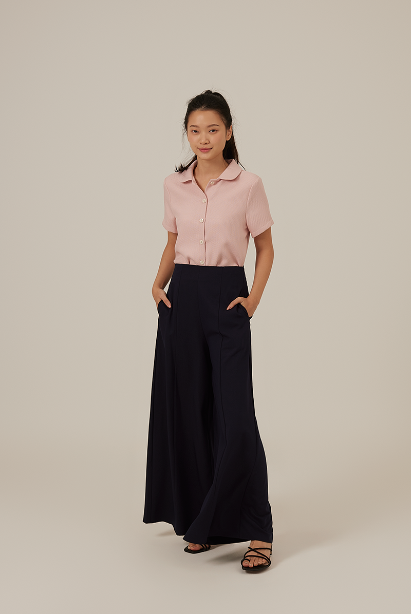 Liana Waffle-Textured Top in Blush