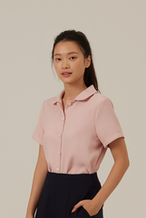 Liana Waffle-Textured Top in Blush