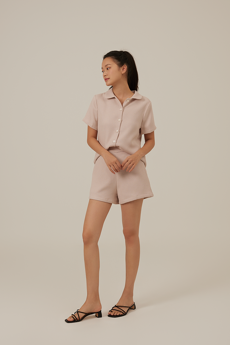 Liana Waffle-Textured Top in Rose