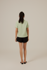 Liana Waffle-Textured Top in Sage Green