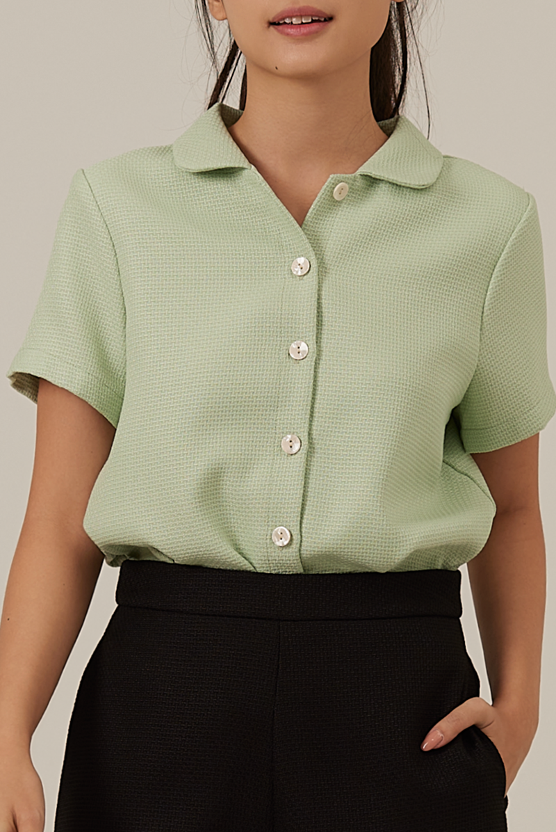Liana Waffle-Textured Top in Sage Green