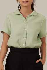 Liana Waffle-Textured Top in Sage Green