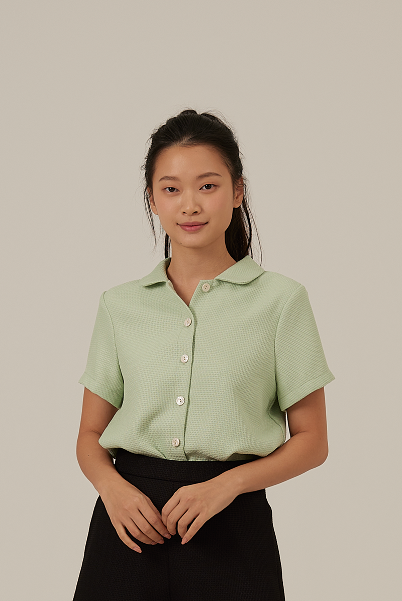 Liana Waffle-Textured Top in Sage Green