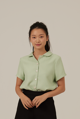 Liana Waffle-Textured Top in Sage Green