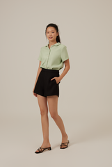 Liana Waffle-Textured Top in Sage Green