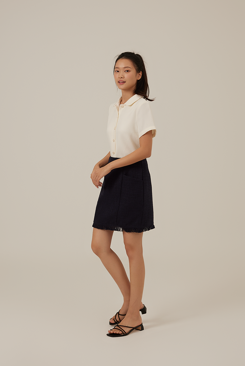 Liana Waffle-Textured Top in White