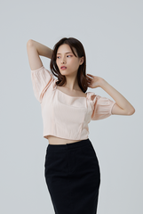 Eilah Sweetheart Puff Sleeves Top in Powder