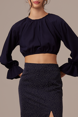 Doris Raglan Sleeves Top in Navy Blue