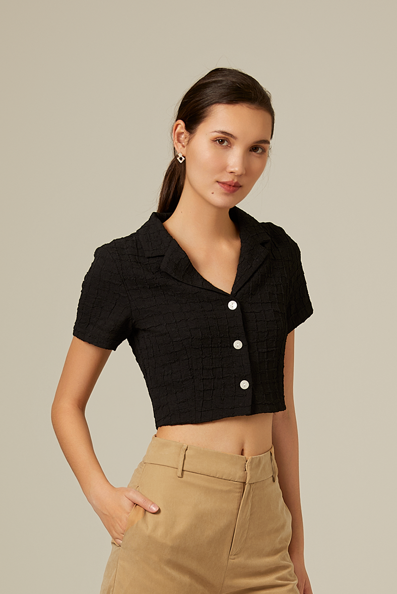 Tanilyn Crop Textured Top in Black