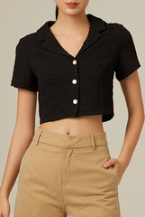 Tanilyn Crop Textured Top in Black