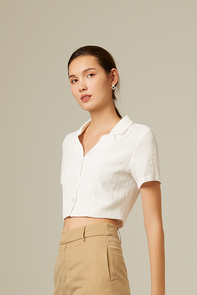 Tanilyn Crop Textured Top in White