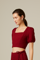 Shelby Textured Crop Top in Burgundy