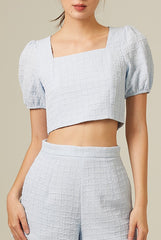 Shelby Textured Crop Top in Pale Blue