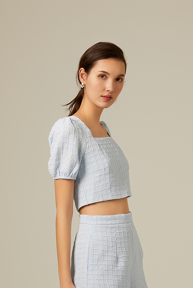 Shelby Textured Crop Top in Pale Blue
