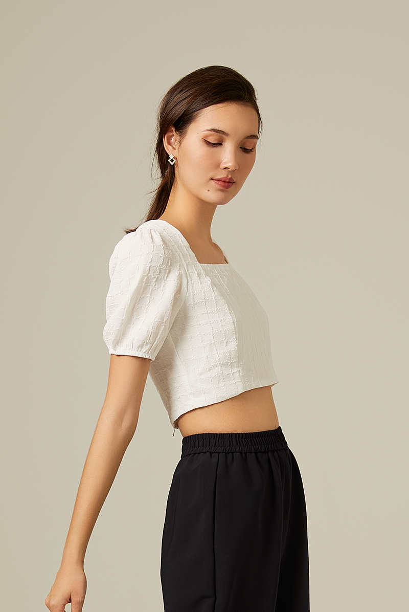 Shelby Textured Crop Top in White