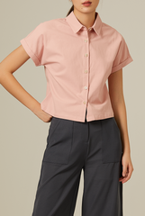 Terecia Collared Button Down Top in Blush