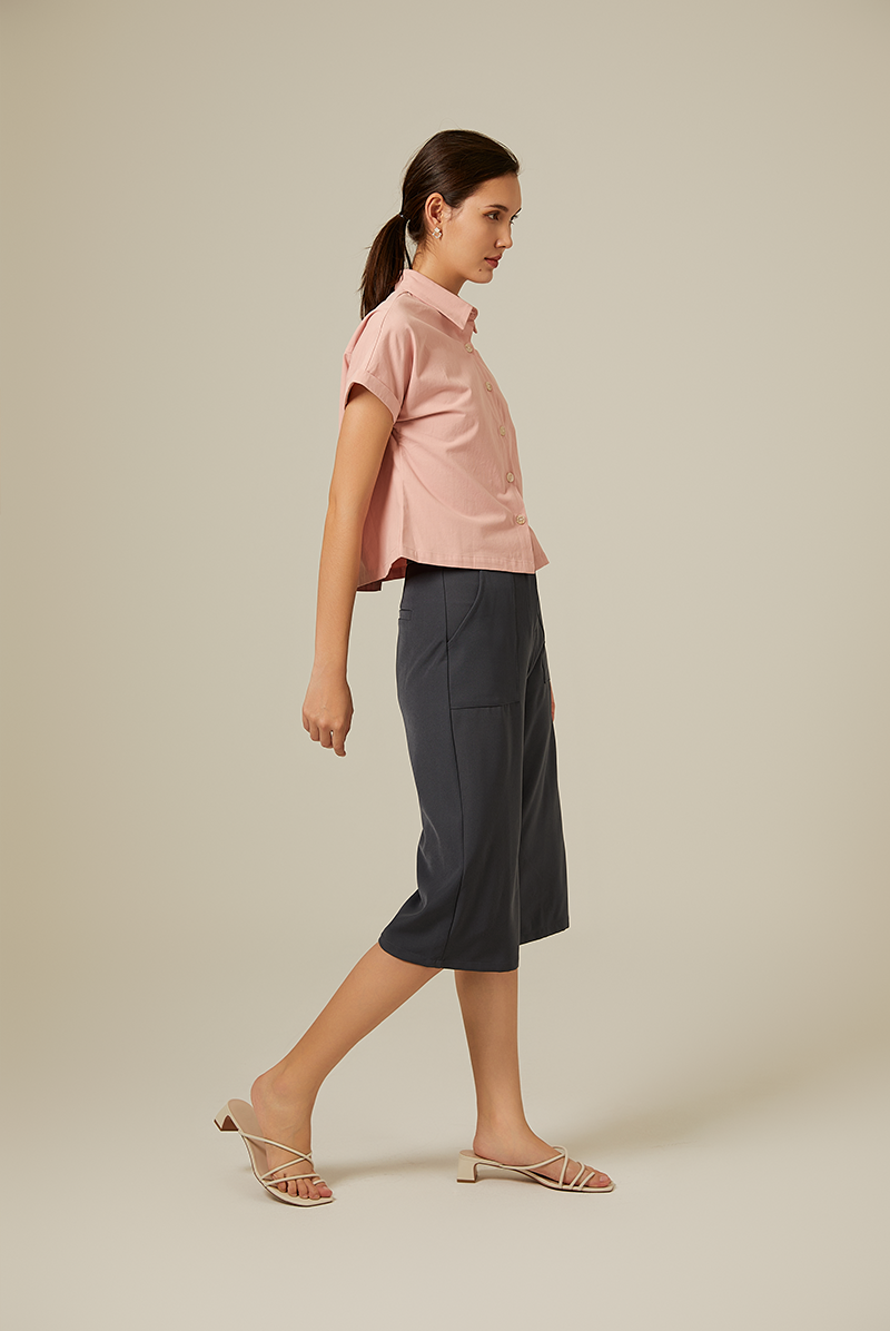 Terecia Collared Button Down Top in Blush
