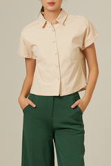 Terecia Collared Button Down Top in Oatmeal