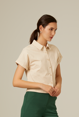 Terecia Collared Button Down Top in Oatmeal