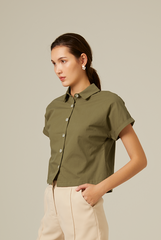 Terecia Collared Button Down Top in Olive