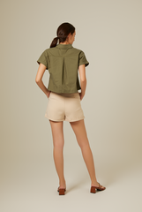 Terecia Collared Button Down Top in Olive