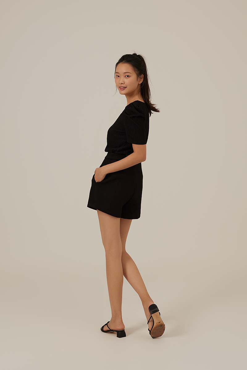 Amalia Ribbed Textured Top in Black