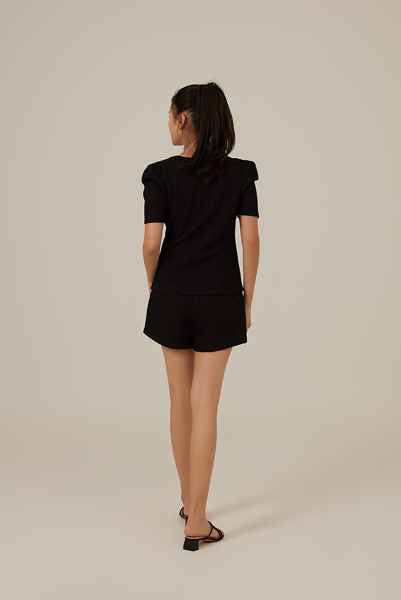 Amalia Ribbed Textured Top in Black