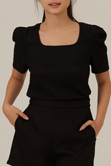 Amalia Ribbed Textured Top in Black