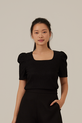 Amalia Ribbed Textured Top in Black