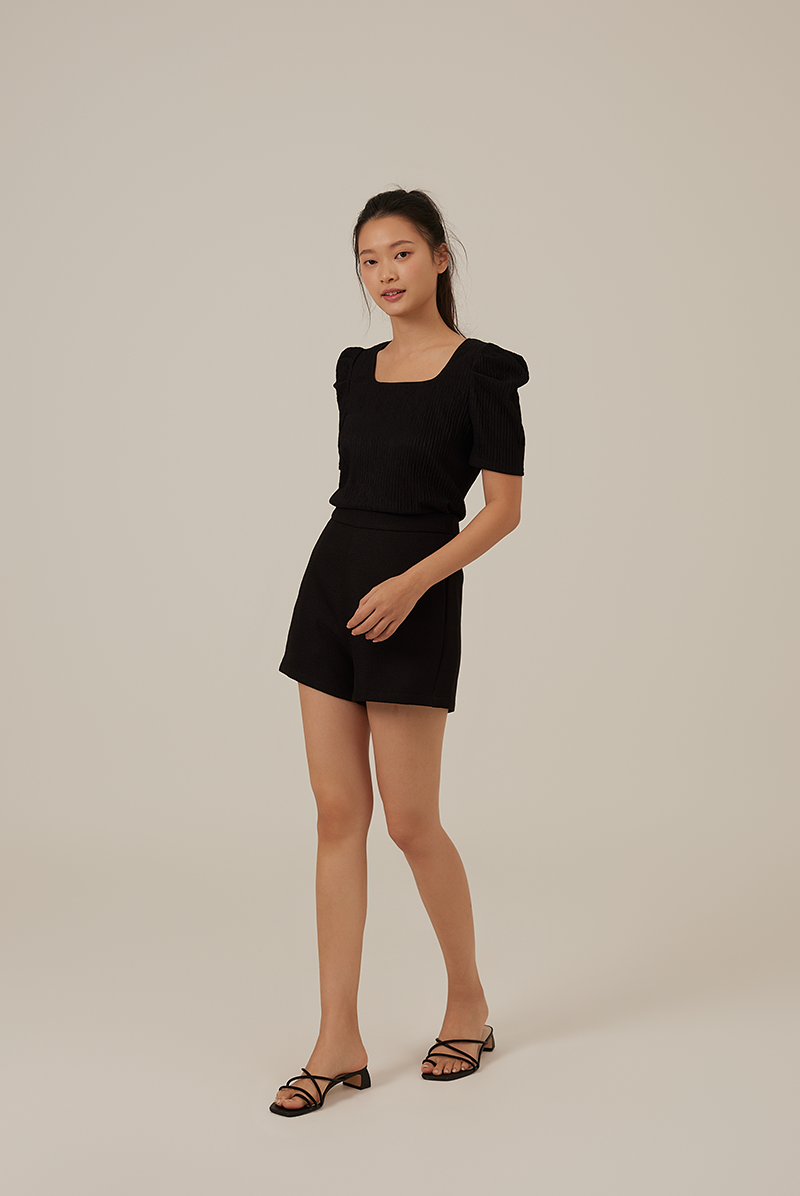 Amalia Ribbed Textured Top in Black