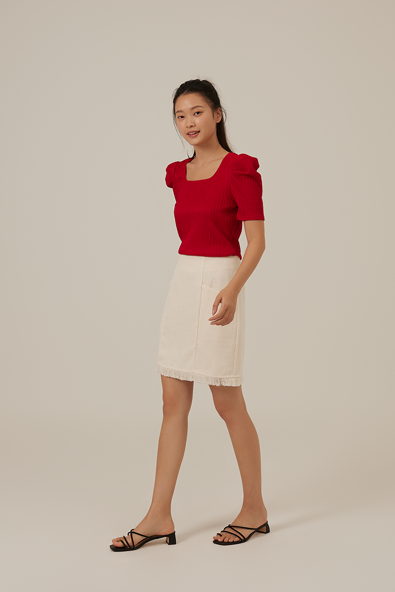 Amalia Ribbed Textured Top in Cherry