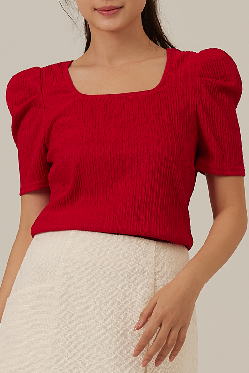 Amalia Ribbed Textured Top in Cherry