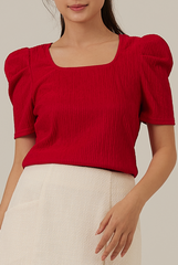 Amalia Ribbed Textured Top in Cherry