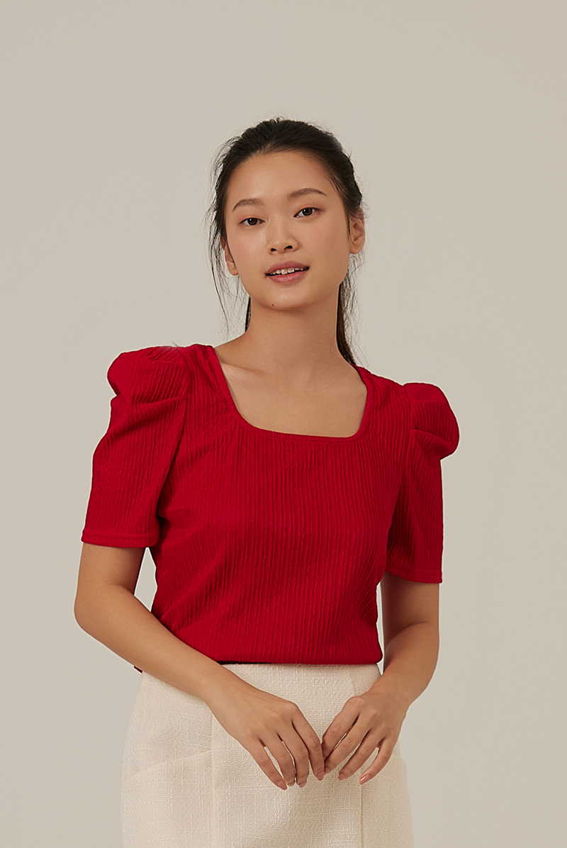 Amalia Ribbed Textured Top in Cherry