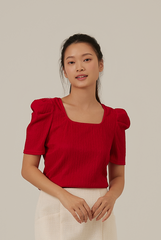 Amalia Ribbed Textured Top in Cherry