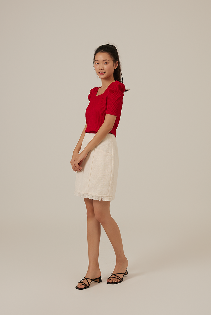 Amalia Ribbed Textured Top in Cherry