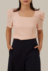 Amalia Ribbed Textured Top in Powder