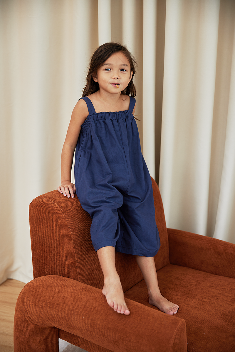 KIDS Mikayla Ruched Jumpsuit in Navy Blue